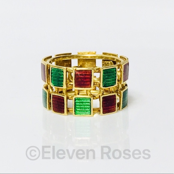 Gucci 18k Gold Two Row Enamel Ring - Picture 6 of 6